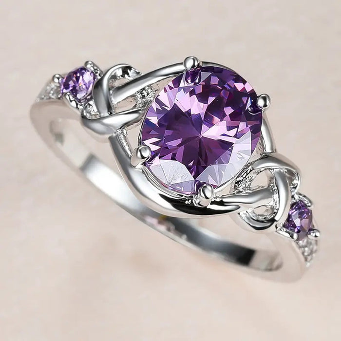 Purple Oval Zircon Princess Ring For Women European Style Wrapped Statement Jewelry