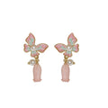 Silver Needle Gradient Enamel Butterfly Faux Pearl Sweet Style Drop Earrings view 5