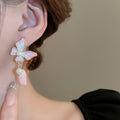 Silver Needle Gradient Enamel Butterfly Faux Pearl Sweet Style Drop Earrings view 3