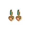 French Sweet Pink Green Zircon Heart Drop Earrings Court Style Elegant Ear Buckle Jewelry view 5