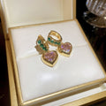 French Sweet Pink Green Zircon Heart Drop Earrings Court Style Elegant Ear Buckle Jewelry view 3