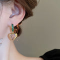 French Sweet Pink Green Zircon Heart Drop Earrings Court Style Elegant Ear Buckle Jewelry view 4