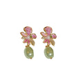 French Sweet Floral Faux Pearl Drop Earrings With Gold Plated Silver Pins view 5