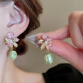French Sweet Floral Faux Pearl Drop Earrings With Gold Plated Silver Pins view 1