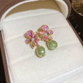 French Sweet Floral Faux Pearl Drop Earrings With Gold Plated Silver Pins view 2