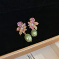 French Sweet Floral Faux Pearl Drop Earrings With Gold Plated Silver Pins view 4