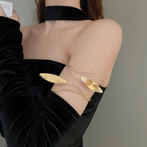 Light Luxury Hollow Leaf Alloy Cuff Bangle Elegant Minimalist Statement Arm Bracelet