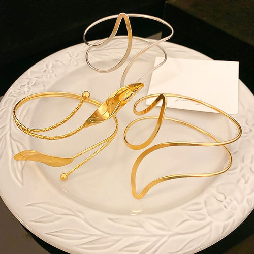 Light Luxury Hollow Leaf Alloy Cuff Bangle Elegant Minimalist Statement Arm Bracelet