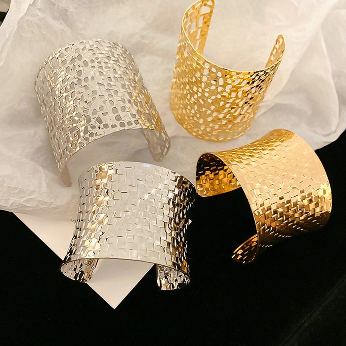 Light Luxury Hollow Woven Alloy Bangle For Women European American Line Arm Cuff Jewelry