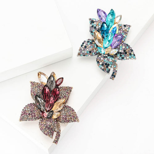 Alloy Rhinestone Flower Brooch Pin For Women Suits And Coats