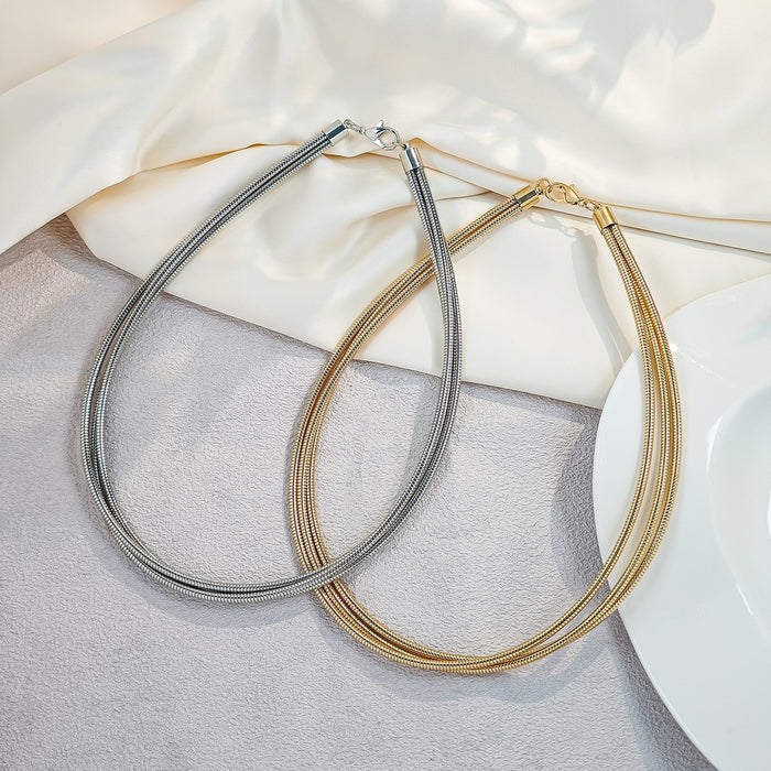 European American Exaggerated Multi Layer Geometric Circle Metal Clavicle Necklace