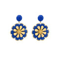 Bohemian Round Raffia Woven Flower Drop Earrings With Gold Alloy Petal Charm Vacation Statement Earrings view 5