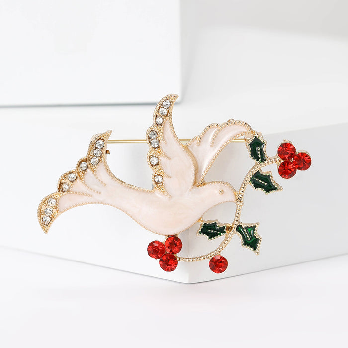 Alloy Enamel Dove Brooch Pin With Flower For Women's Apparel
