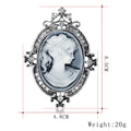 Blue Silver Tone Woman Portrait Crystal Metal Brooch Pin view 3