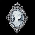 Blue Silver Tone Woman Portrait Crystal Metal Brooch Pin view 2