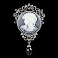 Blue Silver Tone Woman Portrait Crystal Metal Brooch Pin 2 x 5 cm view 2