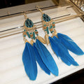 Bohemian Vintage Feather Long Tassel Drop Earrings Geometric Lightweight Statement Ear Hooks view 2