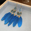 Bohemian Vintage Feather Long Tassel Drop Earrings Geometric Lightweight Statement Ear Hooks view 4