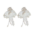 Chic White Faux Crystal Flower Tassel Drop Earrings With Silver Pins view 5