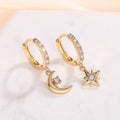 2024 Trendy Asymmetric Star Moon Rhinestone Earrings, Korean Japanese Style Ear Cuff Jewelry view 3