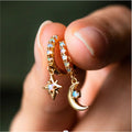 2024 Trendy Asymmetric Star Moon Rhinestone Earrings, Korean Japanese Style Ear Cuff Jewelry view 1