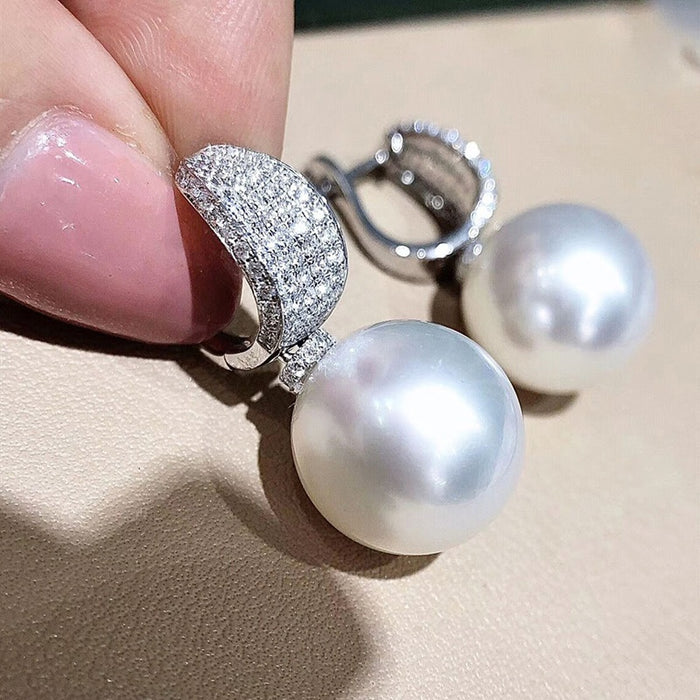 Elegant Pearl Ear Cuffs For Women, Sparkling Micro Pave Noble Lady Magazine Style Earrings