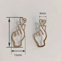 Style Hollow Heart Hand Gesture Earrings, Exaggerated Metal Look Stud Earrings For Women view 4