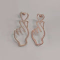 Style Hollow Heart Hand Gesture Earrings, Exaggerated Metal Look Stud Earrings For Women view 7