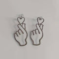 Style Hollow Heart Hand Gesture Earrings, Exaggerated Metal Look Stud Earrings For Women view 5