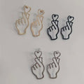 Style Hollow Heart Hand Gesture Earrings, Exaggerated Metal Look Stud Earrings For Women view 3