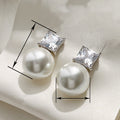 Large Diameter Faux Pearl Stud Earrings With Square Rhinestone, Simple Fashion Temperament Earrings view 4