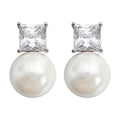 Large Diameter Faux Pearl Stud Earrings With Square Rhinestone, Simple Fashion Temperament Earrings view 5