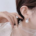 Large Diameter Faux Pearl Stud Earrings With Square Rhinestone, Simple Fashion Temperament Earrings view 3
