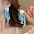Mixed Material Bow Tassel Drop Earrings Fresh Vacation Style Sweet Forest Minimalist Jewelry view 3