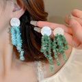 Mixed Material Bow Tassel Drop Earrings Fresh Vacation Style Sweet Forest Minimalist Jewelry view 2