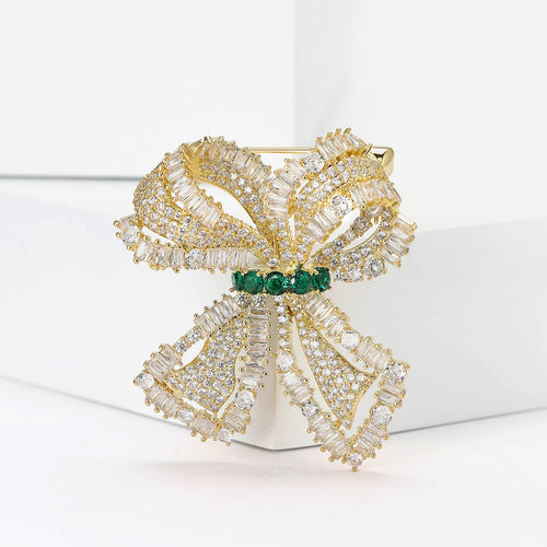Alloy Micro Pave Zircon Bow Brooch Pin For Women's Apparel
