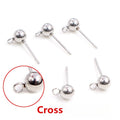 3-6mm Stainless Steel Ball Stud Earrings With Loop Round Bead Pins For DIY Jewelry Findings No Backs view 2