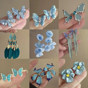 Alloy Blue Butterfly Enamel Rhinestone Stud Earrings Chic Light Luxury Animal Jewelry