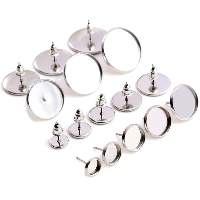 6-20mm Stainless Steel Ear Stud Gemstone Bezel Tray DIY Earring Jewelry Findings Without Backs Earrings
