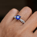European Fashion Royal Blue Princess Square Ring, Cross Wave Design Women's Finger Jewelry view 3