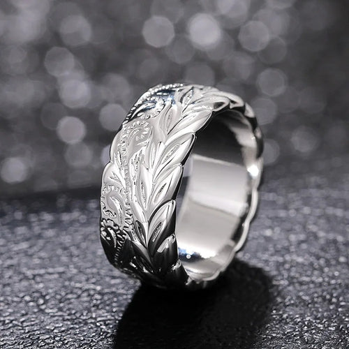 European Vine Leaf Wrap Ring, Textured Plant Theme Wedding Anniversary Gift Finger Ring