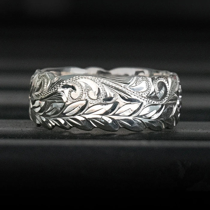 European Vine Leaf Wrap Ring, Textured Plant Theme Wedding Anniversary Gift Finger Ring
