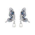 Faux Blue Crystal Butterfly Stud Earrings With Silver Needle Chic Light Luxury Women's Jewelry view 5