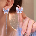 Faux Blue Crystal Butterfly Stud Earrings With Silver Needle Chic Light Luxury Women's Jewelry view 3
