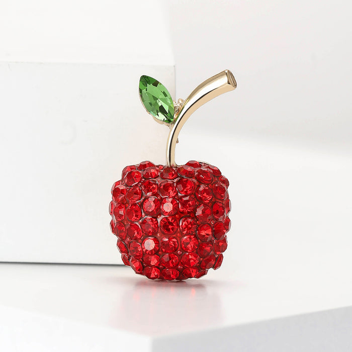 Alloy Rhinestone Apple Brooch For Women Suit And Coat