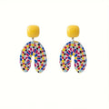 Colorful Geometric Oval U Shape Acrylic Drop Earrings With Yellow Studs Creative Bohemian Earrings view 5