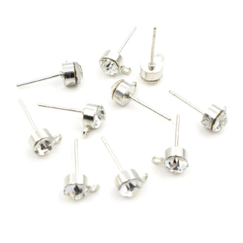 DIY Rhinestone Stud Earring Posts With Loop For Jewelry Making Ear Accessory , No Backs Stud Earrings