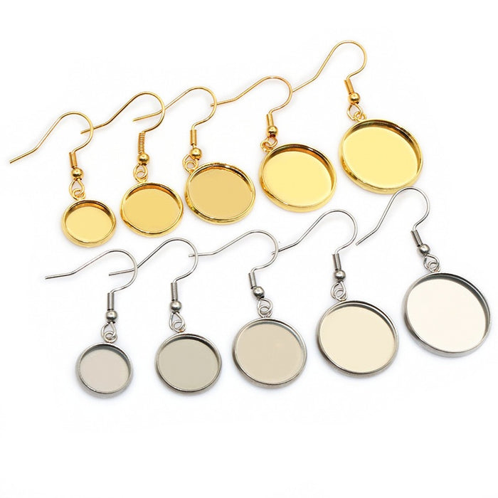 8-25mm Stainless Steel Earring Hooks With Cabochon Base Trays For DIY Earrings Jewelry Making