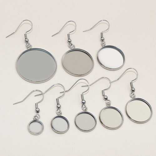 8-25mm Stainless Steel Earring Hooks With Cabochon Base Trays For DIY Earrings Jewelry Making