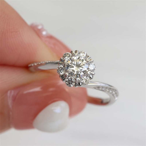 Korean Style Simulated Diamond Bouquet Proposal Ring With Swing Arm Design, Elegant Versatile Finger Ring